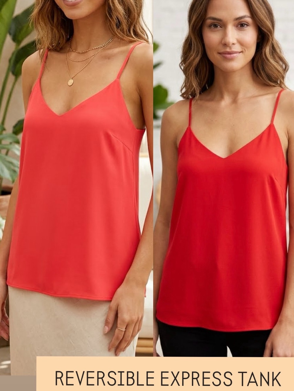Express Reversible Red / Pink Keyhole Back V-Neck Tank Top